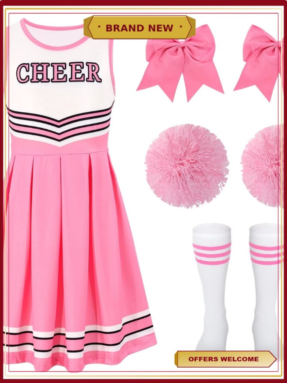 Girls Cheerleader Costume Outfit Set Sleeveless Cheerleading Uniform